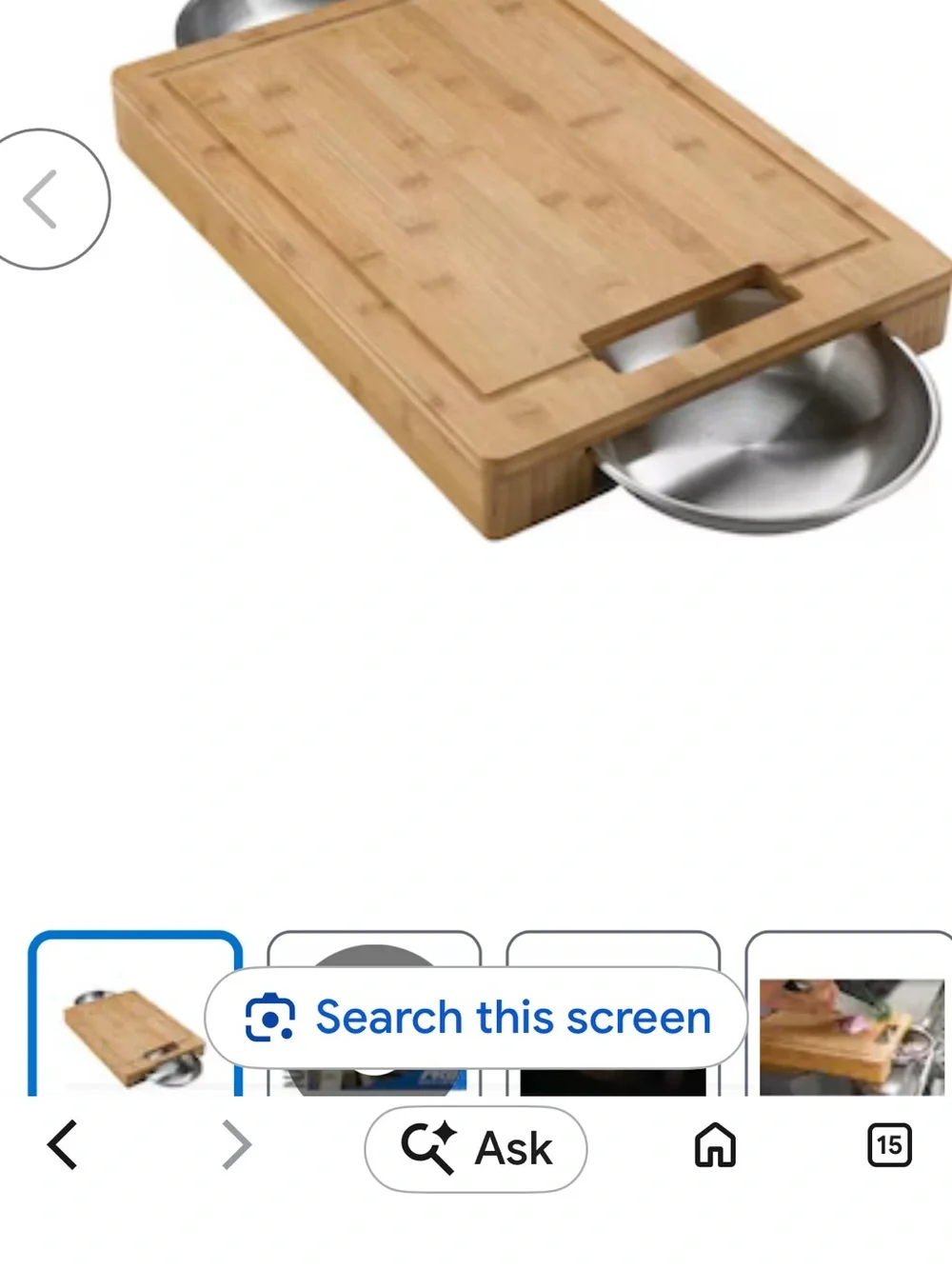 Napolean Bamboo Cutting Board with Removable Stainless Steel Bowls NWOT
